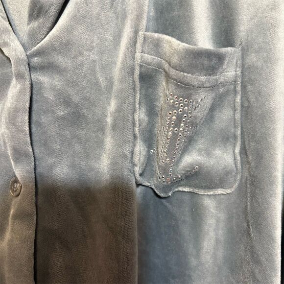 Juicy Couture Women's Gray Velour Pajama Button-Up Shirt L‎ Long Sleeve - Picture 3 of 7